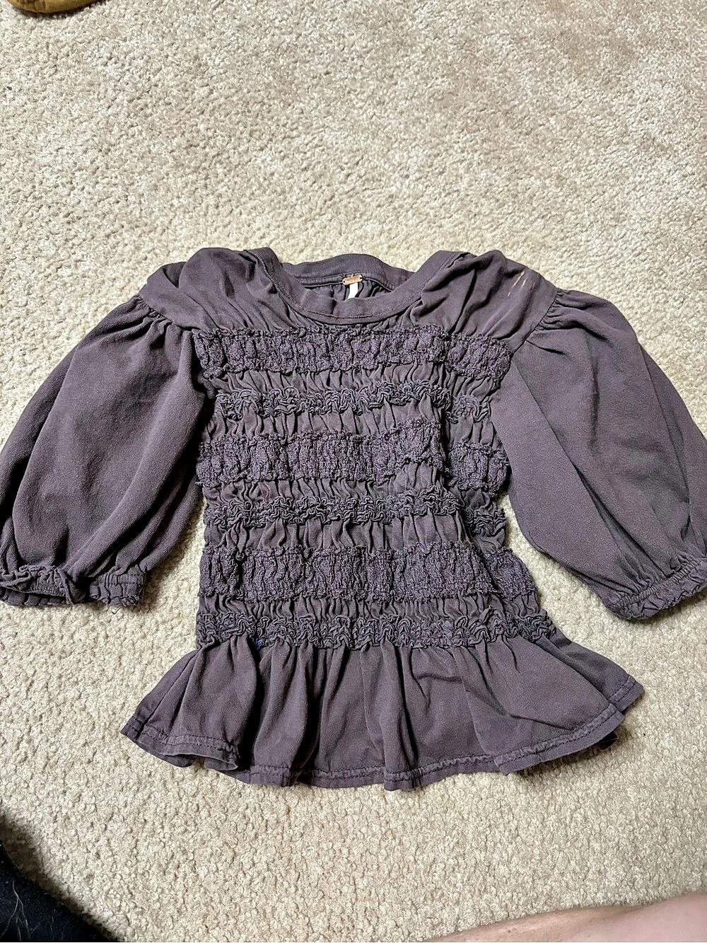Free People Scarlet Smocked Long Sleeve Blouse Brown XS